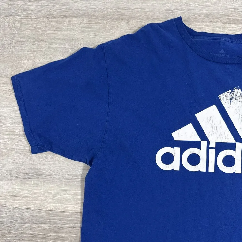 Adidas Shirt Men’s Blue 2XL The Go-To Tee Big Logo Cotton Athletic Crew Neck